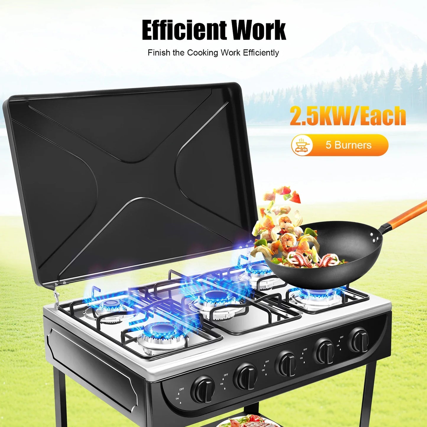 Portable Camp Natural Gas Stove With Independent 4/5 Burners