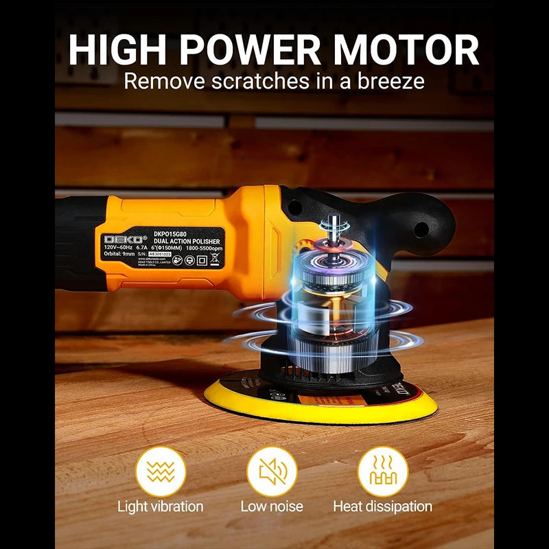DEKO Car Polisher Dual Action Orbital Buffer 800W Variable Speed