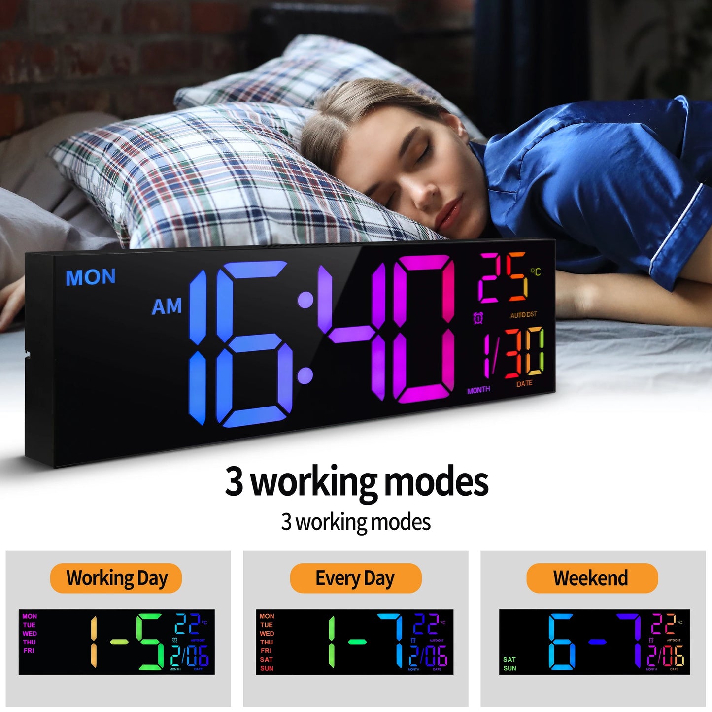 Digital Wall Clock With Remote LED Display Alarm Temperature