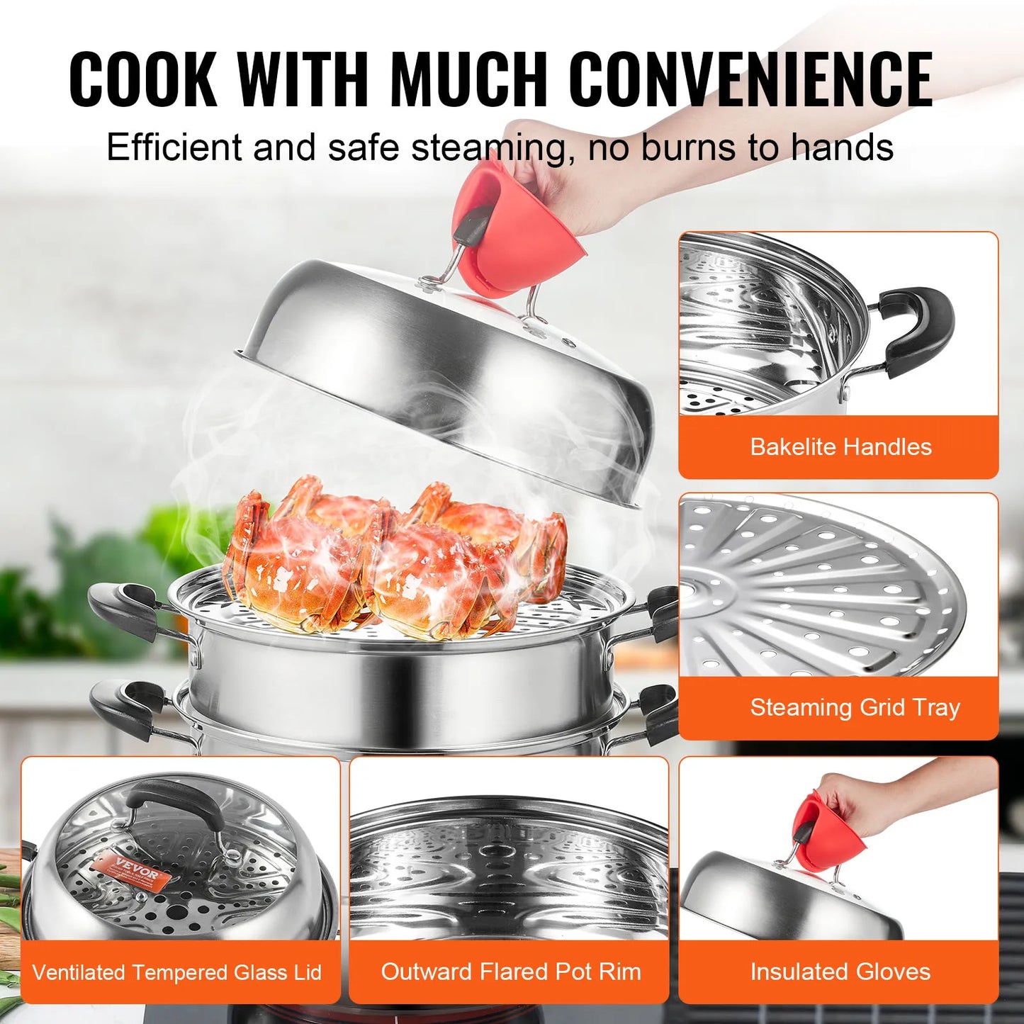SucceBuy 3 Tier Steamer Pot Stainless Steel Cookware