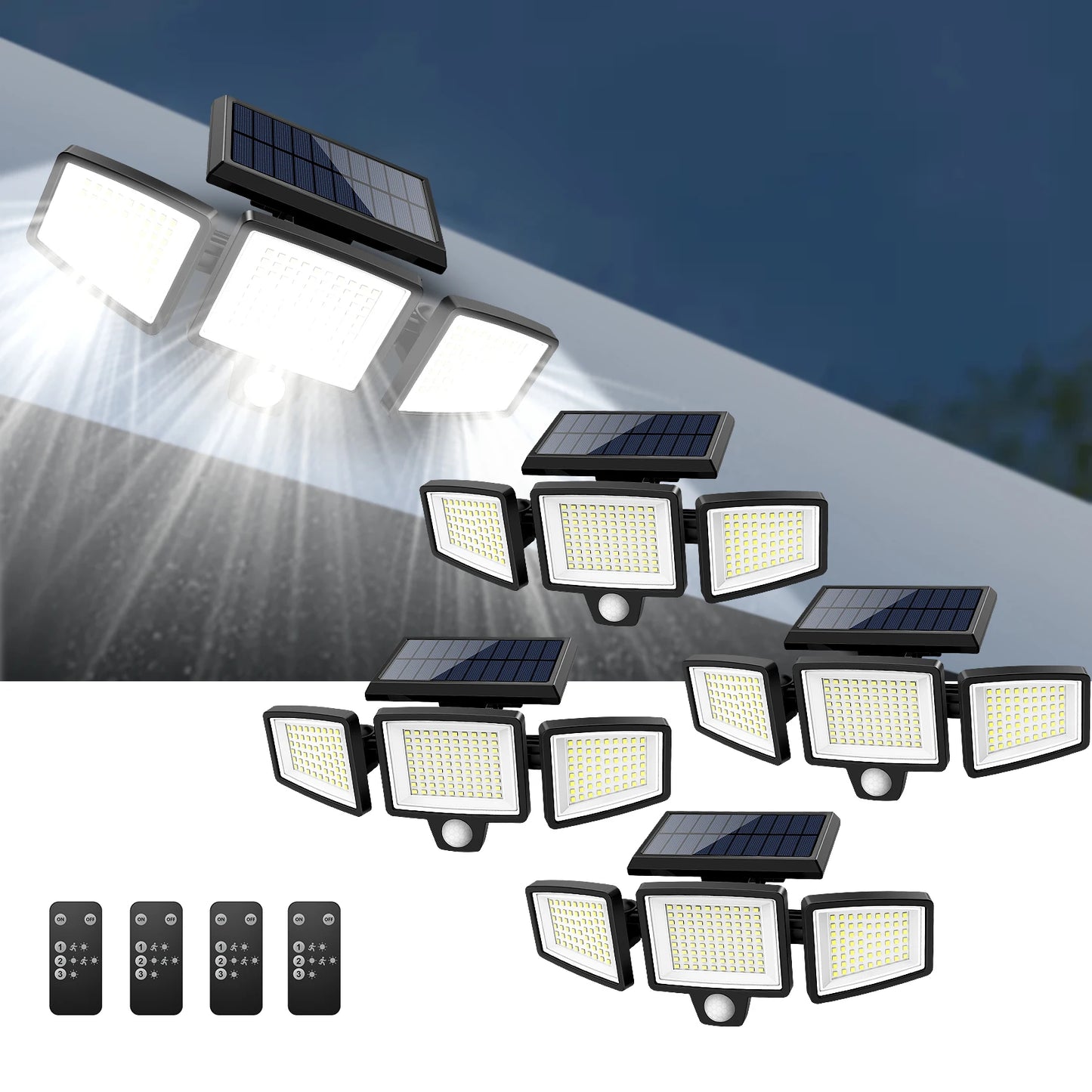 SZRSTH Outdoor Solar Motion Light Three Head LED Security Lamp