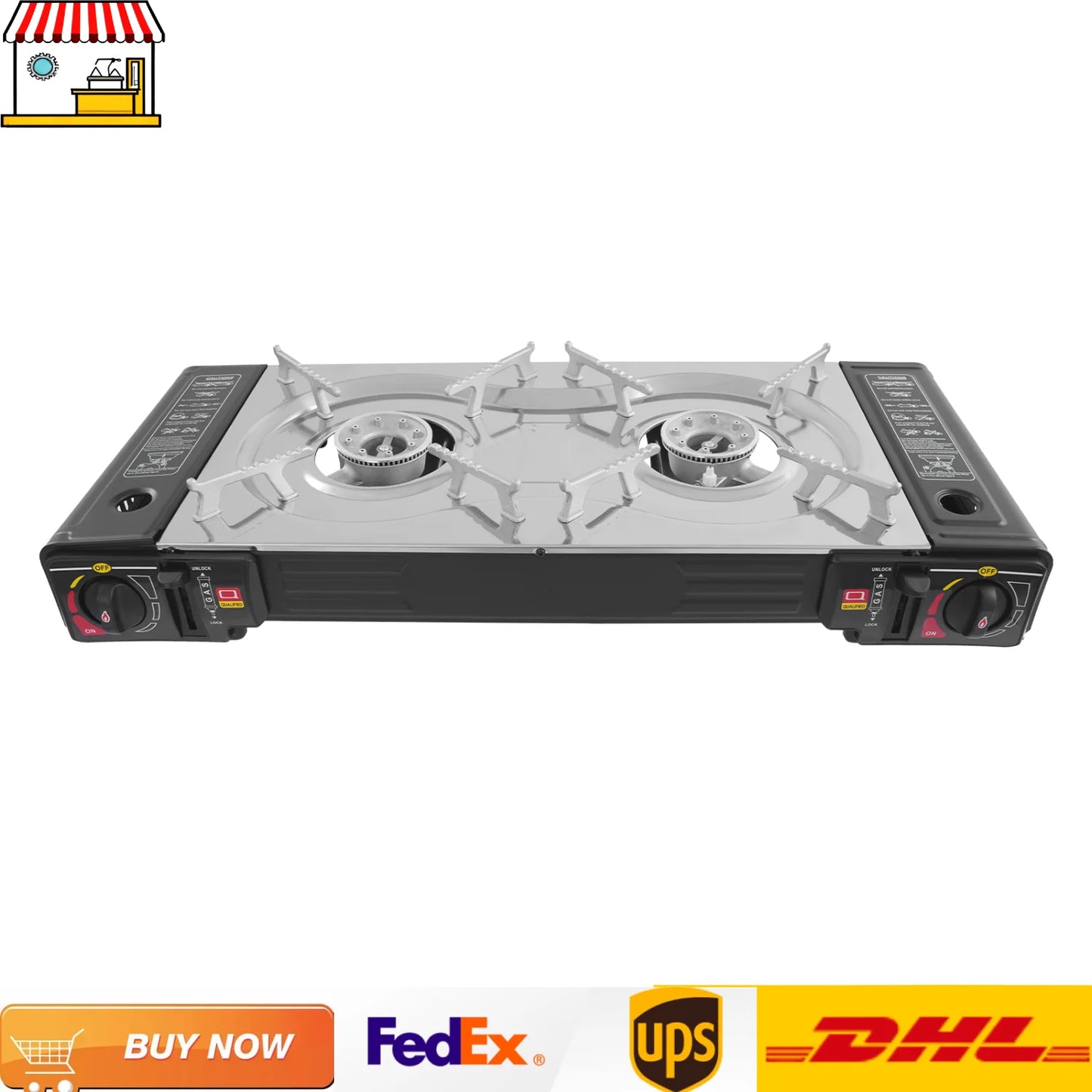 Camping Gas Stove With Grill Pan And Butane Regulator