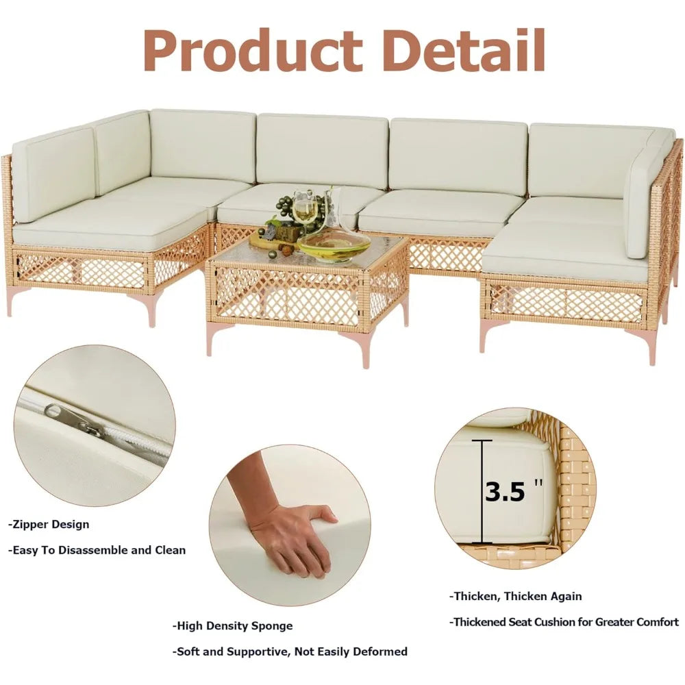 Outdoor Wicker Sectional Patio Set Boho Sofa With Coffee Table