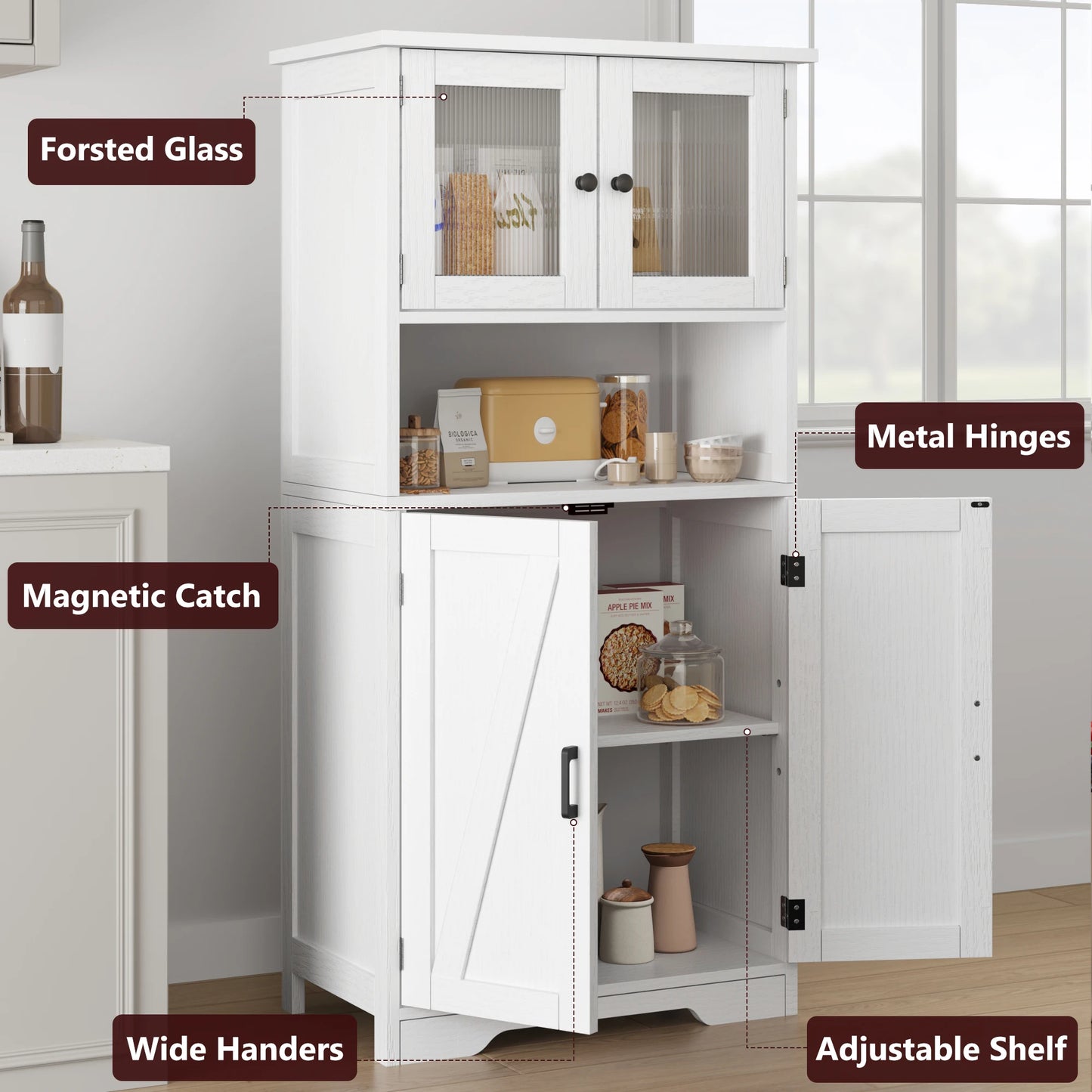 HobbyLane Free Standing Kitchen Pantry Cupboard 4 Doors