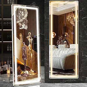 LED Lighted Full Body Floor Mirror Freestanding And Wall Mountable