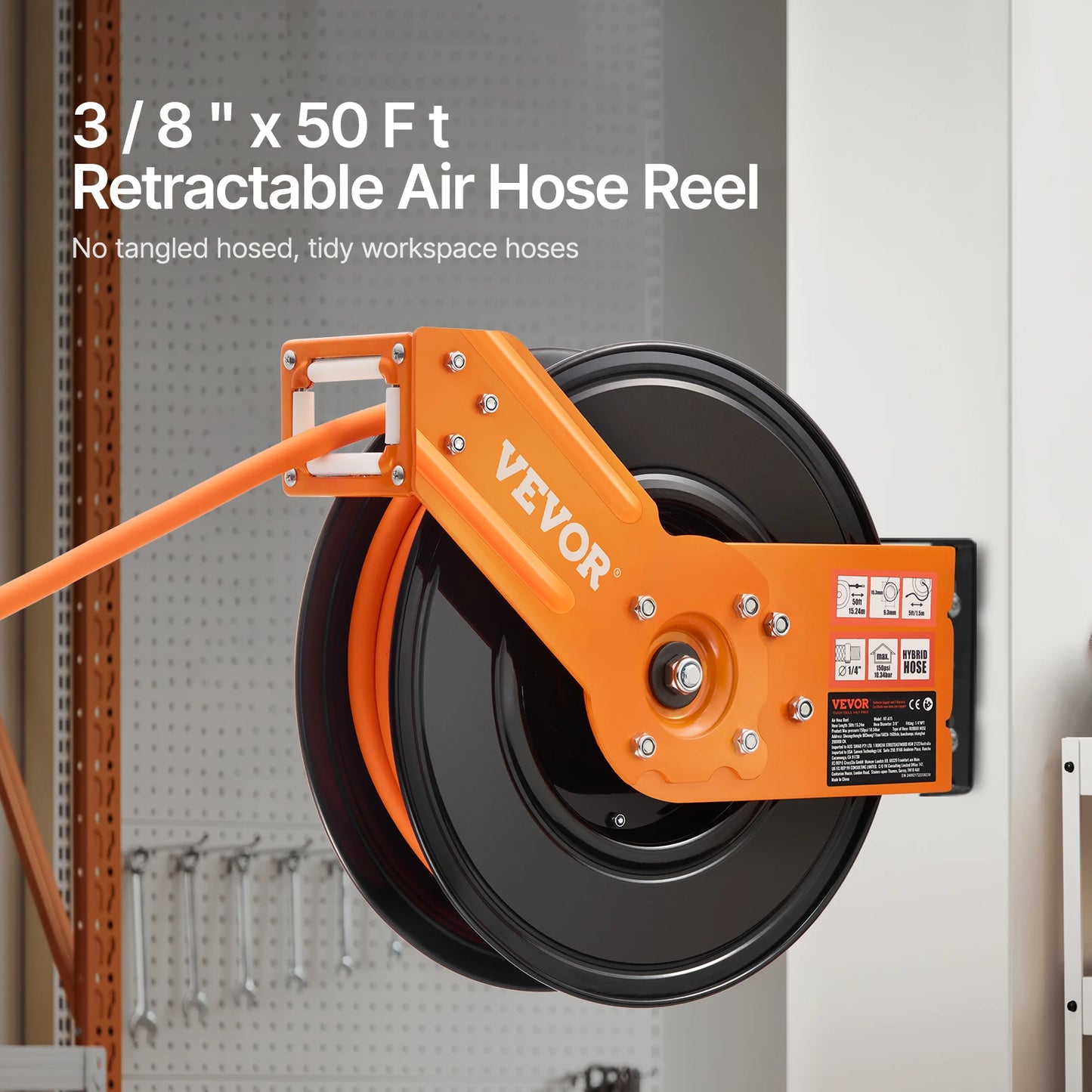 VEVOR Retractable Air Hose Reel Auto Rewind Wall Ceiling Mount
