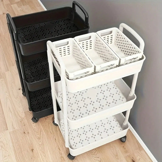 3 Tier Rolling Storage Cart With Wheels For Kitchen Bathroom