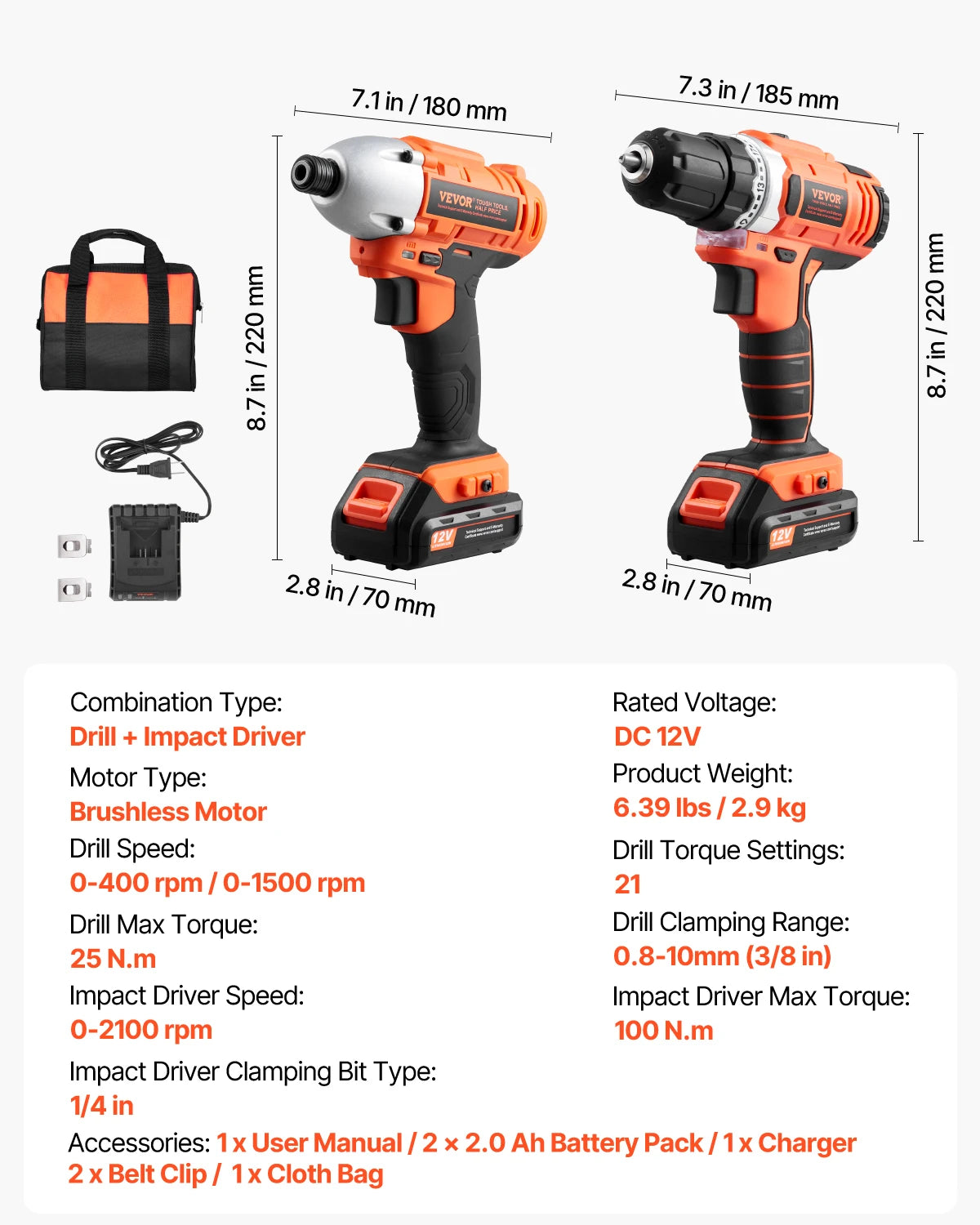 SucceBuy Cordless 2 Tool Drill And Impact Driver Kit Screws