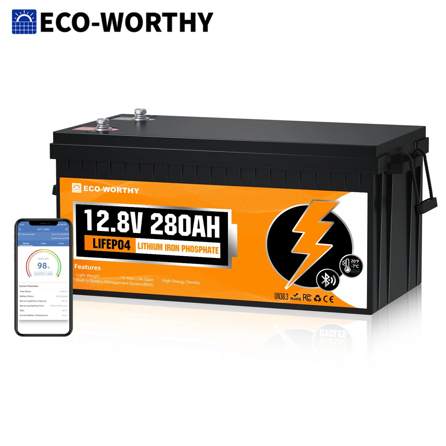 Eco-Worthy 3584Wh 12V 280Ah LiFePO4 RV Battery With Bluetooth