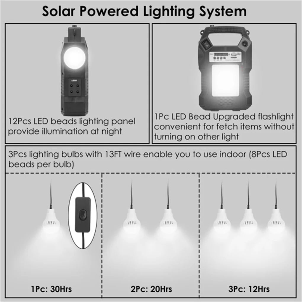Electric Portable Solar Power Station Emergency Backup Flashlight Lamp