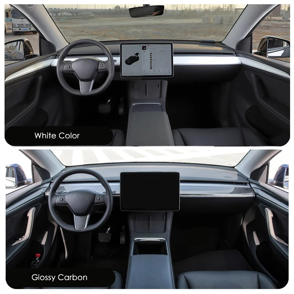 For Tesla Model 3 Y 2021-2023 Dashboard Panel Cover Door Trim Decoration Sticker ABS Carbon Fiber Pattern Decor Car Accessories