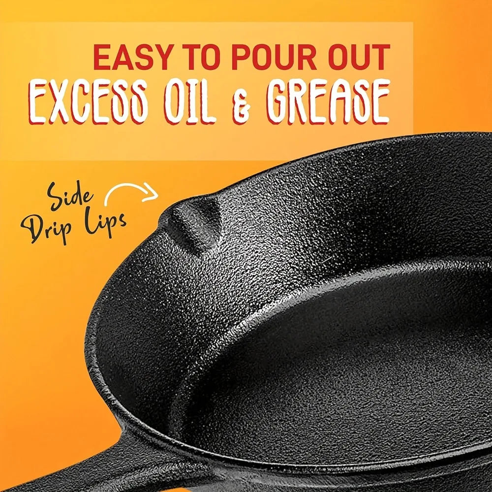 AEDG Cast Iron Skillet Set Nonstick For Oven Grill Campfire