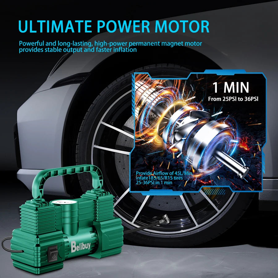 GUANTU Ultra Fast Car Tire Pump 12V PlugIn 5Min Inflation