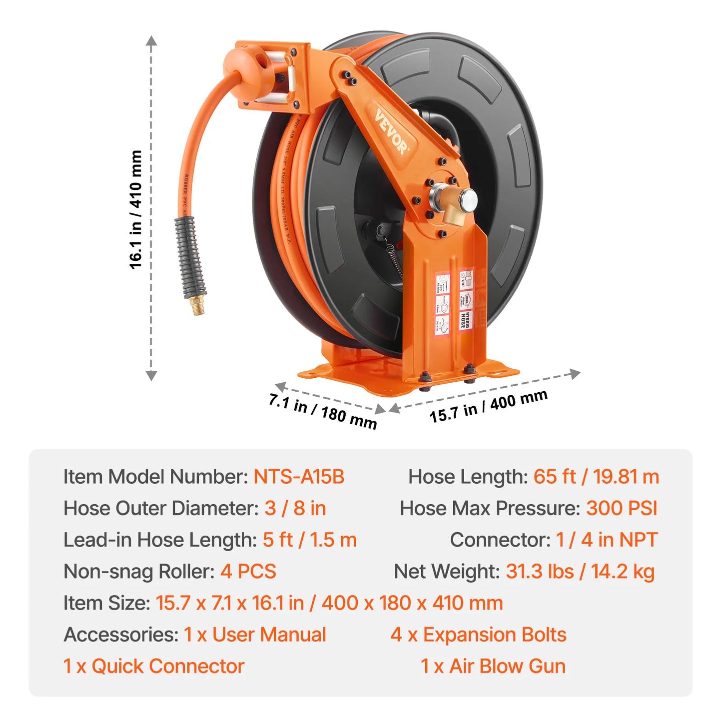 VEVOR Retractable Air Hose Reel Auto Rewind Wall Ceiling Mount