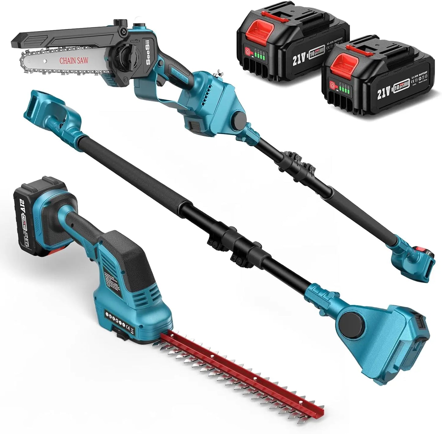 SeeSii Cordless Pole Saw Hedge Trimmer Grass Shears Combo Kit