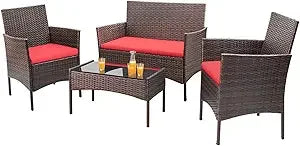 Outdoor Patio 4 Piece Rattan Wicker Furniture Set For Garden