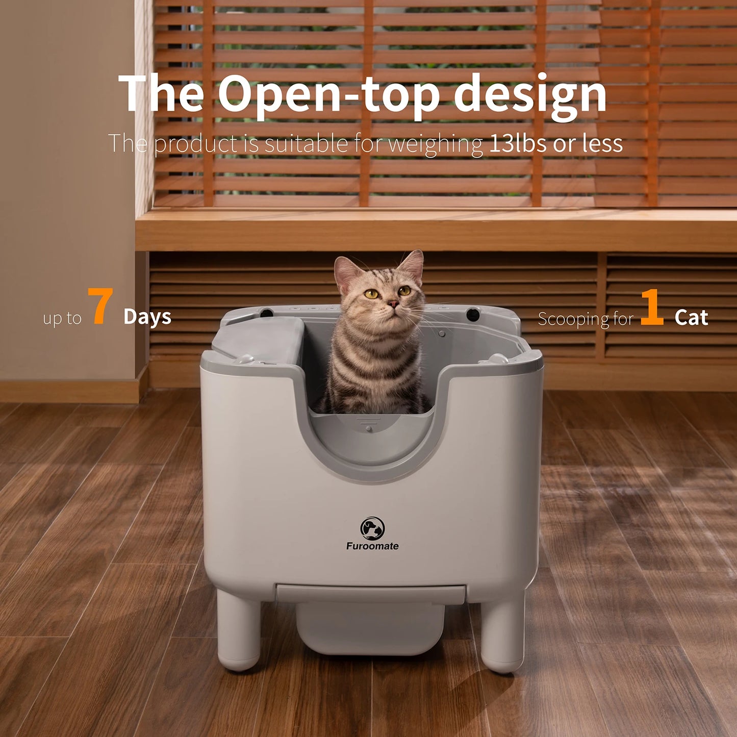 Furoomate F6 Open-Top Self-Cleaning Automatic Cat Litter Box Odor Control