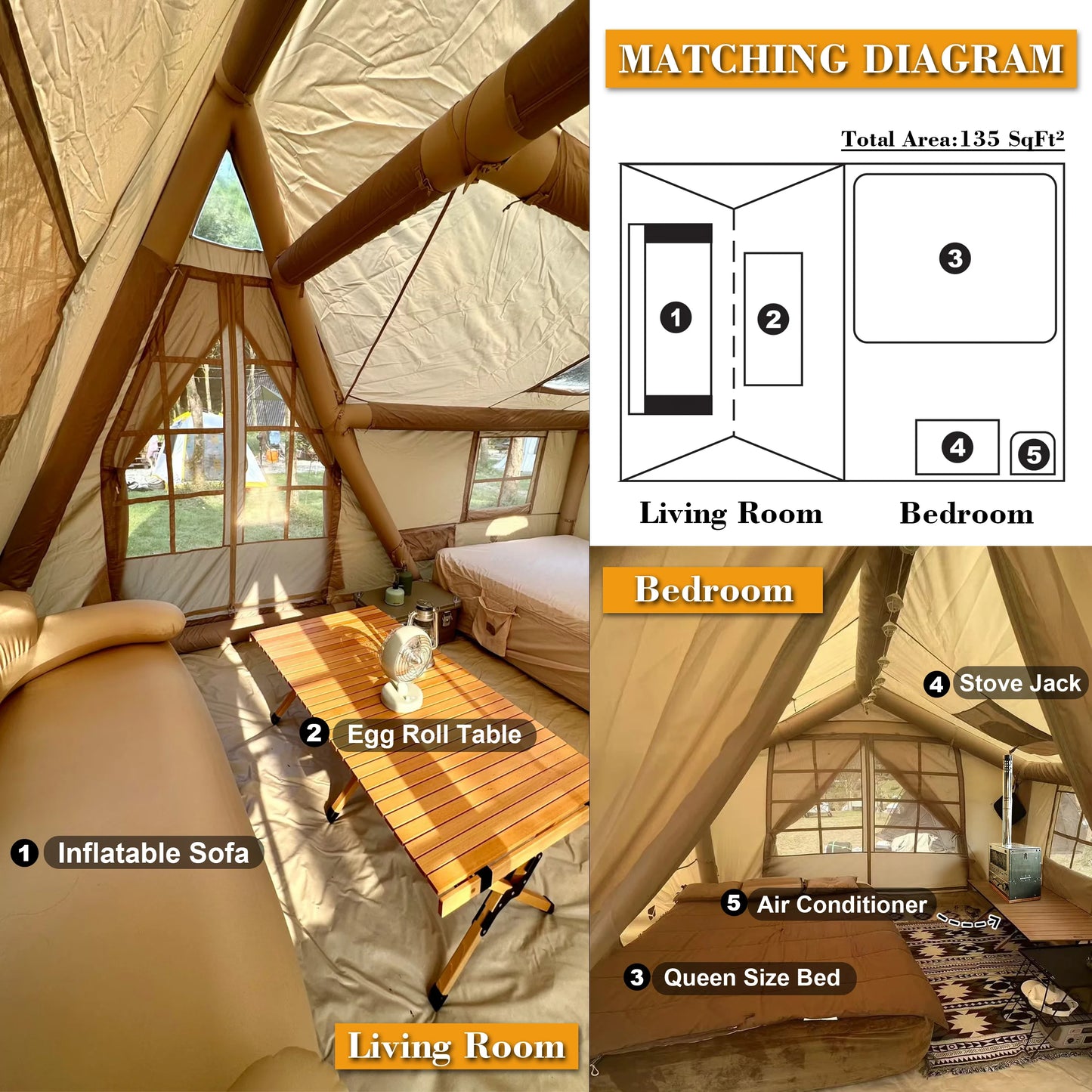 Senleeto 8 To 10 Person Inflatable Cabin Tent Quick Setup