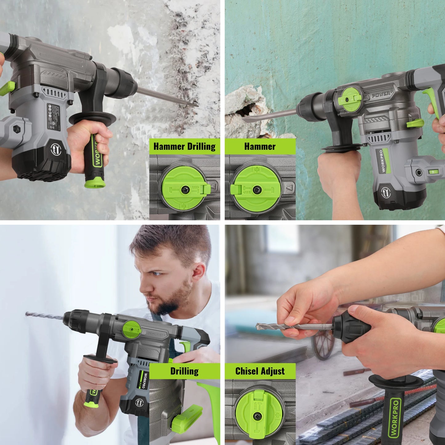 WORKPRO 12.5 Amp Heavy Duty Rotary Hammer Drill For Concrete Wood Steel