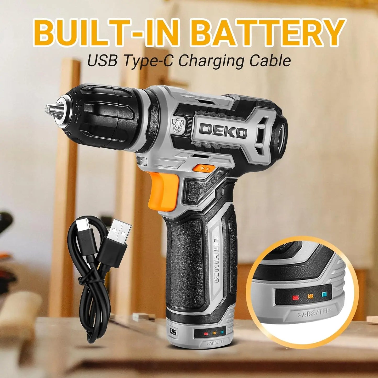 DEKODIY 12V Cordless Drill Set With Keyless Chuck Bits
