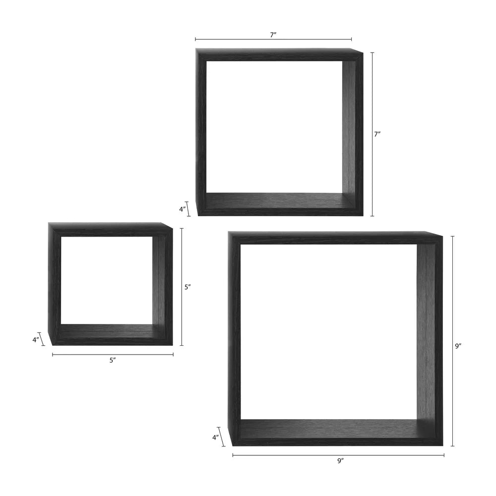 Wood Cube Shelf Set 3 Piece Floating Storage For Home Office Decor