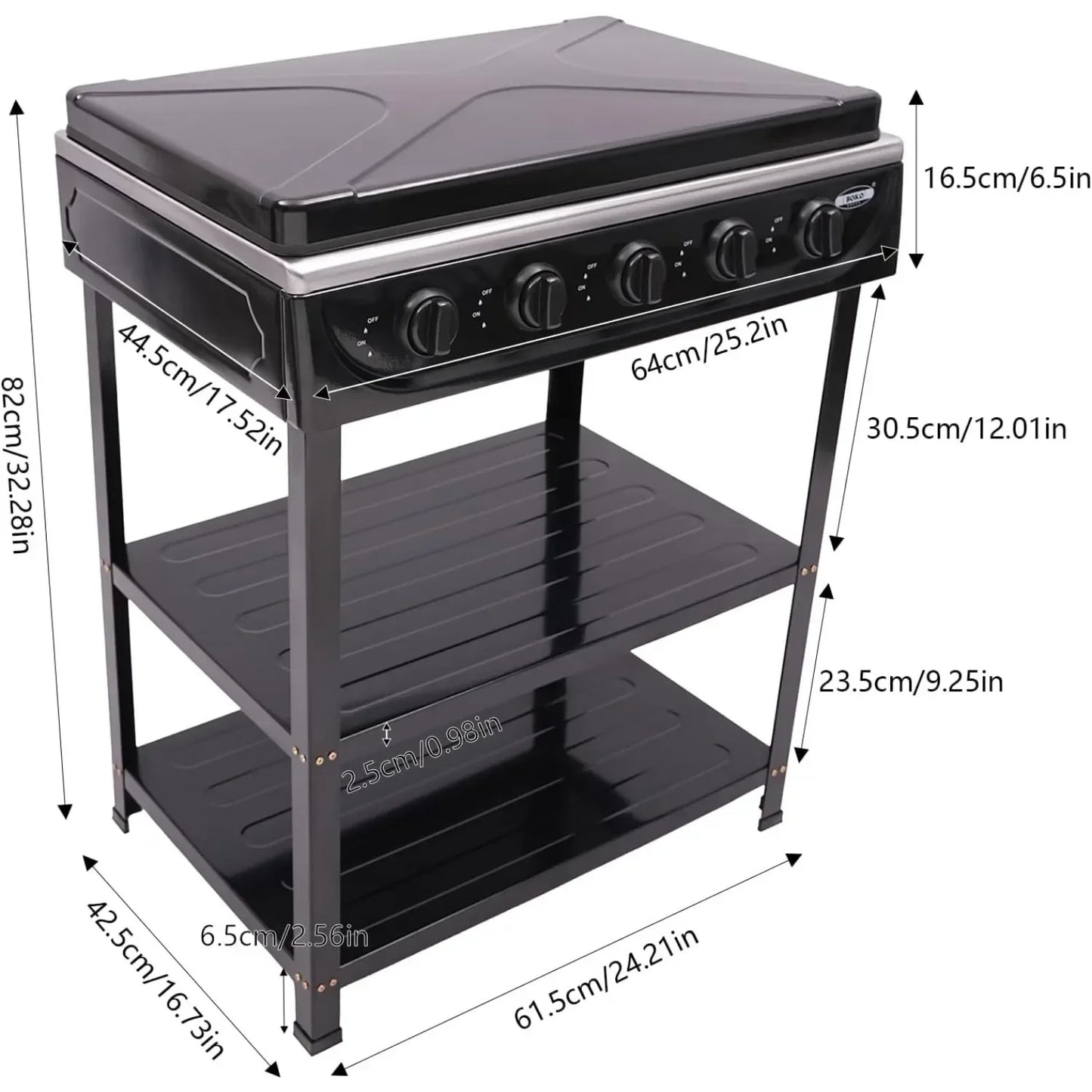 5 Burner Gas Stove Outdoor Camping Grill With 2 Tier Storage Rack