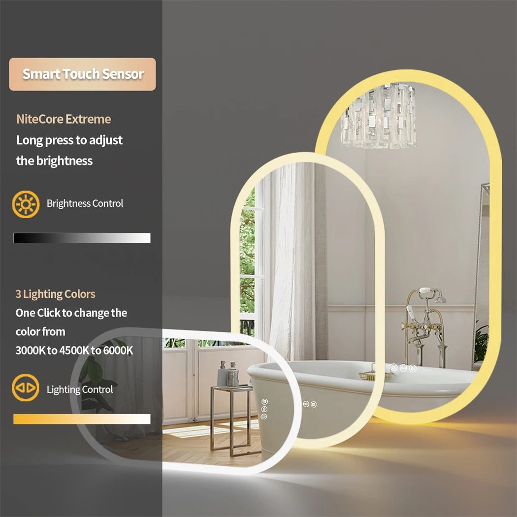 BORWART Oval LED Bathroom Mirror With Anti Fog Dimmable Lighting