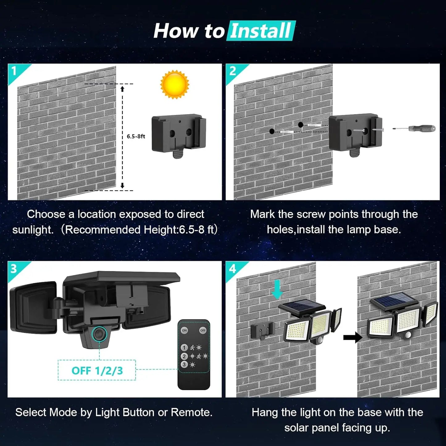 SZRSTH Outdoor Solar Motion Light Three Head LED Security Lamp