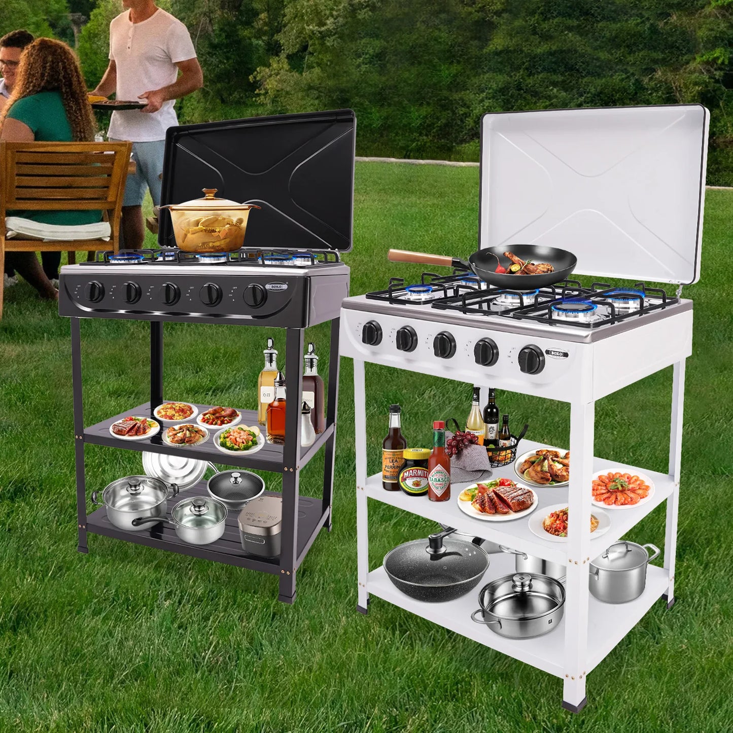 Portable Camp Natural Gas Stove With Independent 4/5 Burners