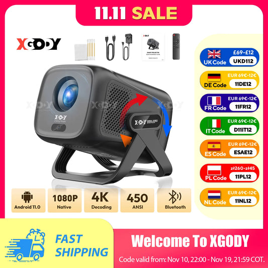 XGODY 4K Short Throw Android Projector Home Cinema