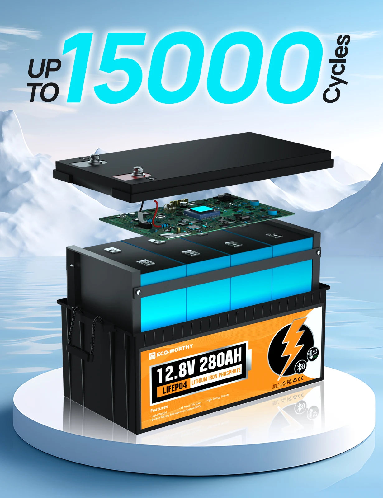 Eco-Worthy 3584Wh 12V 280Ah LiFePO4 RV Battery With Bluetooth