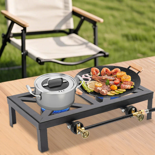 Portable Double Burner Gas Stove Outdoor Propane Cooktop Camping