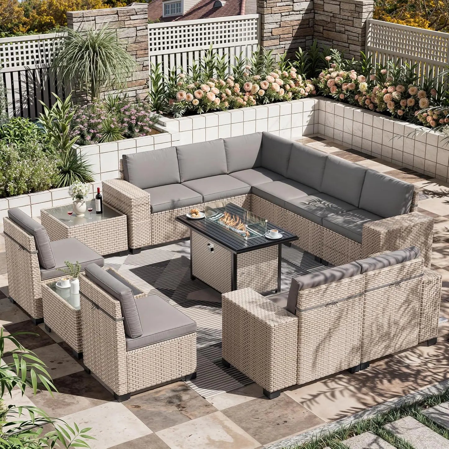Outdoor Wicker Patio Sectional Sofa Set