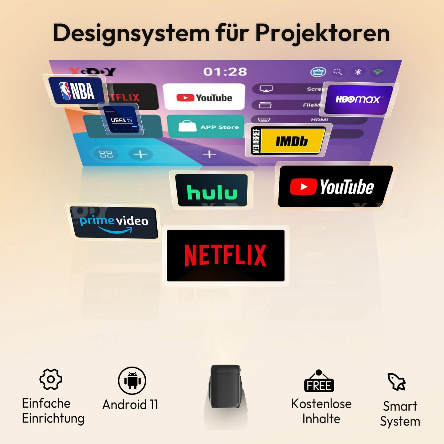 XGODY 4K Short Throw Android Projector Home Cinema