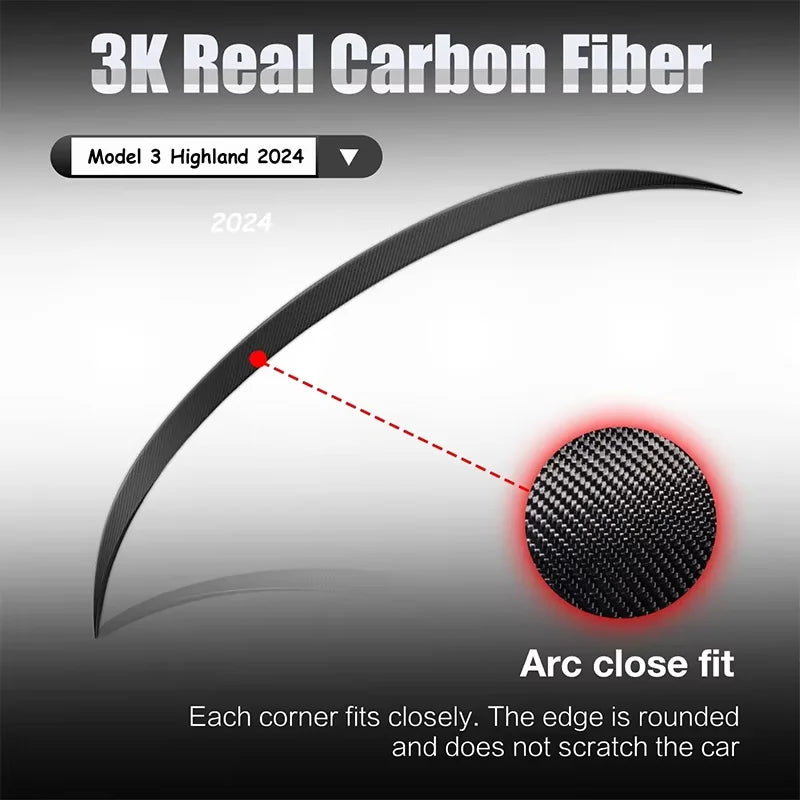 Highland Real Carbon Fiber Spoiler For Tesla Model 3