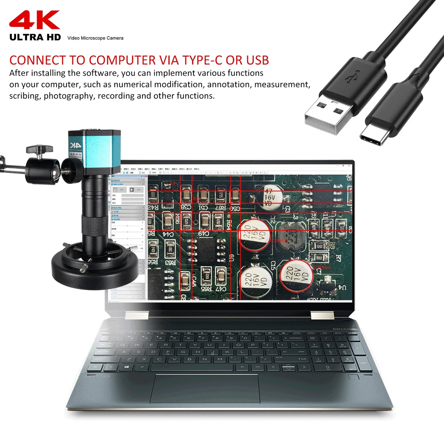 YIZHAN 4K Digital Microscope Electronics 48MP Camera 1 To 150x