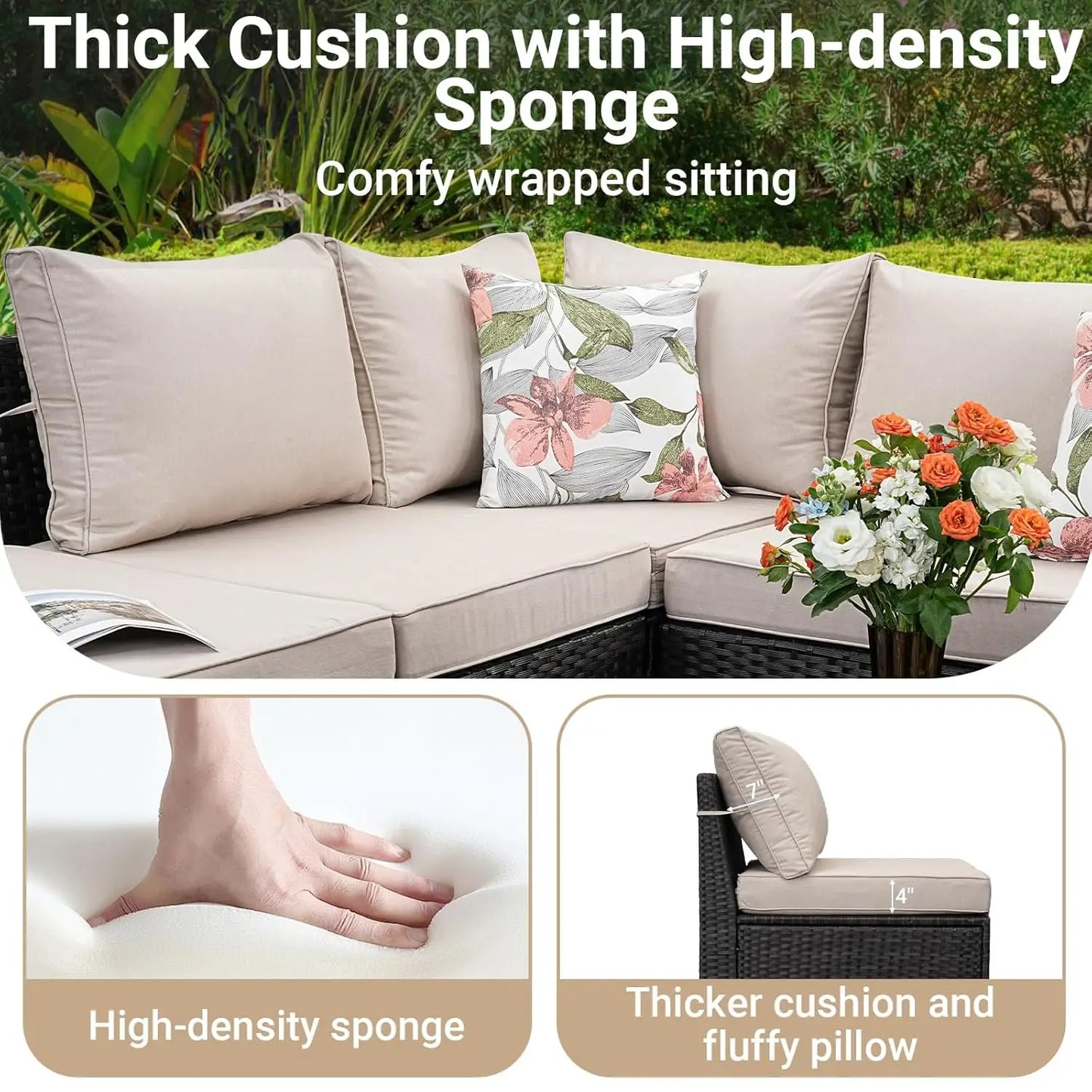 GUOHE L-Shaped Outdoor Wicker Patio Furniture Set With Cushions And Glass Table