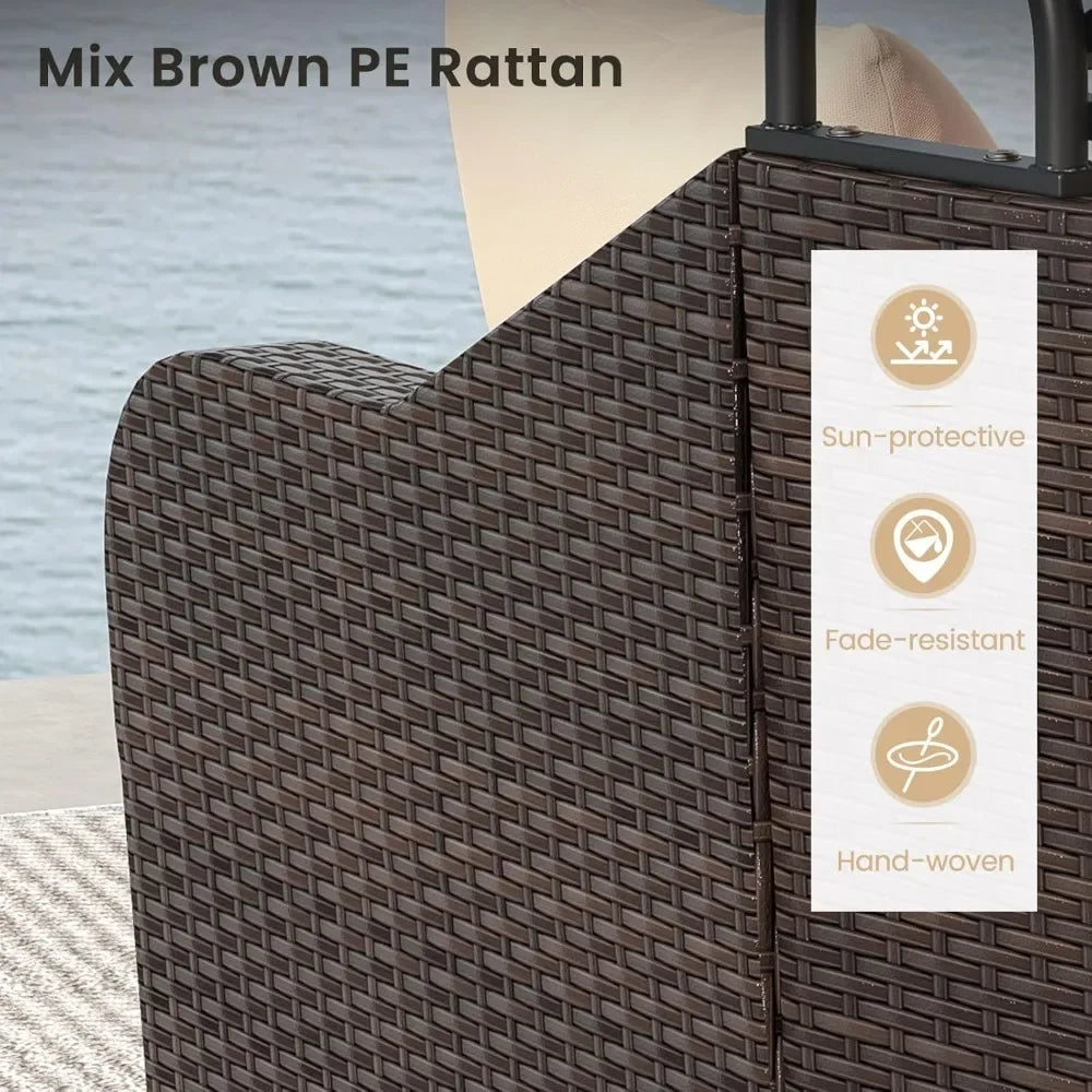 Outdoor Daybed With Retractable Canopy PE Rattan Double Chaise Lounge Pillows