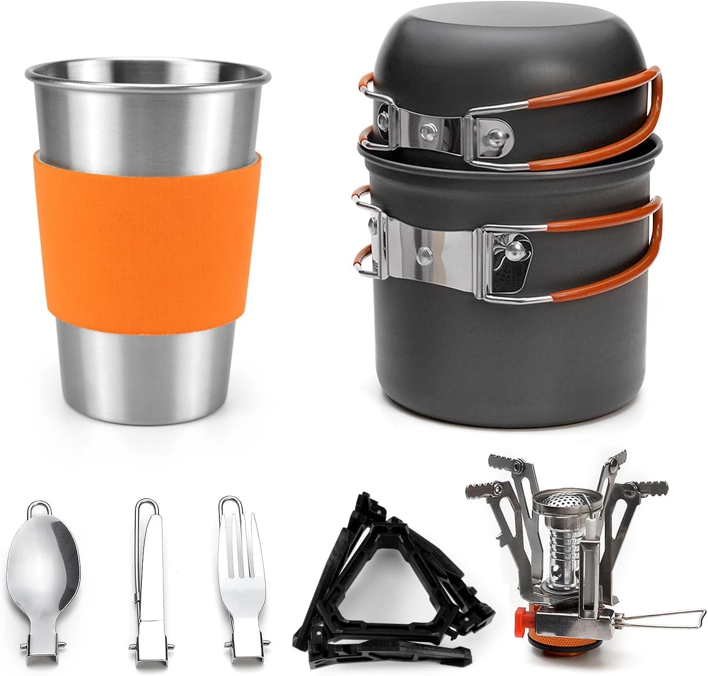 Camping Cookware Stove Carabiner Canister Stand Tripod Stainless Steel Cup