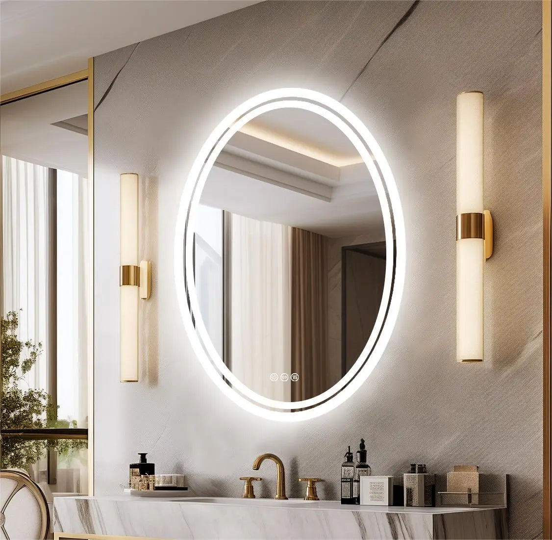 Feature Ultra Bright Oval LED Backlit Bathroom Mirror Anti Fog