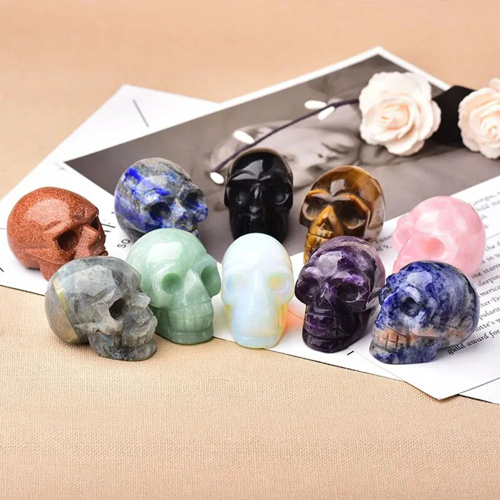 Natural Crystal Skull Carving Halloween Desktop Ornament