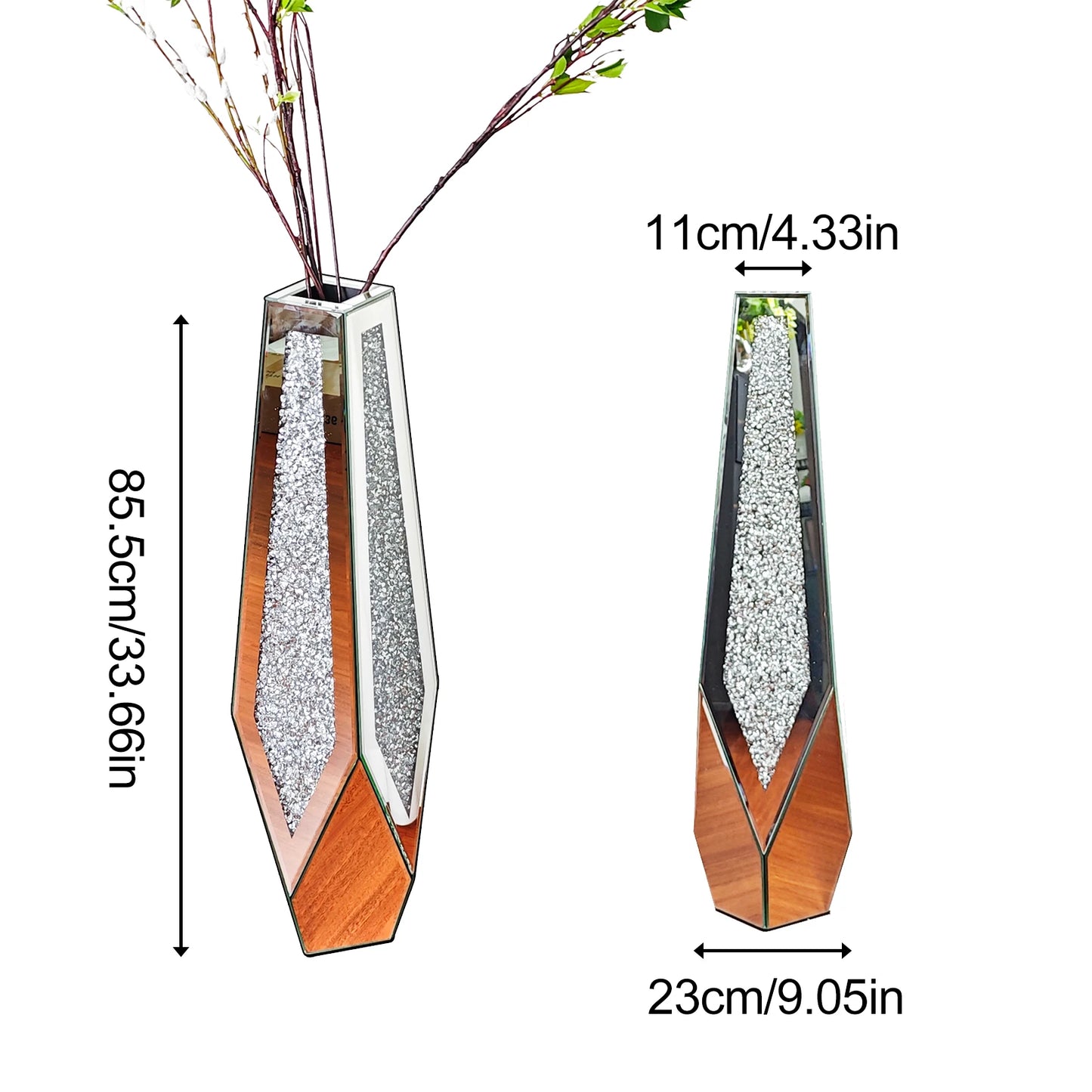 Tall Floor Vase With Crushed Diamond Glass Mirror Panels