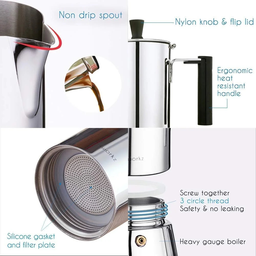 Diego Stovetop Espresso Maker Stainless Steel Moka Pot For Induction