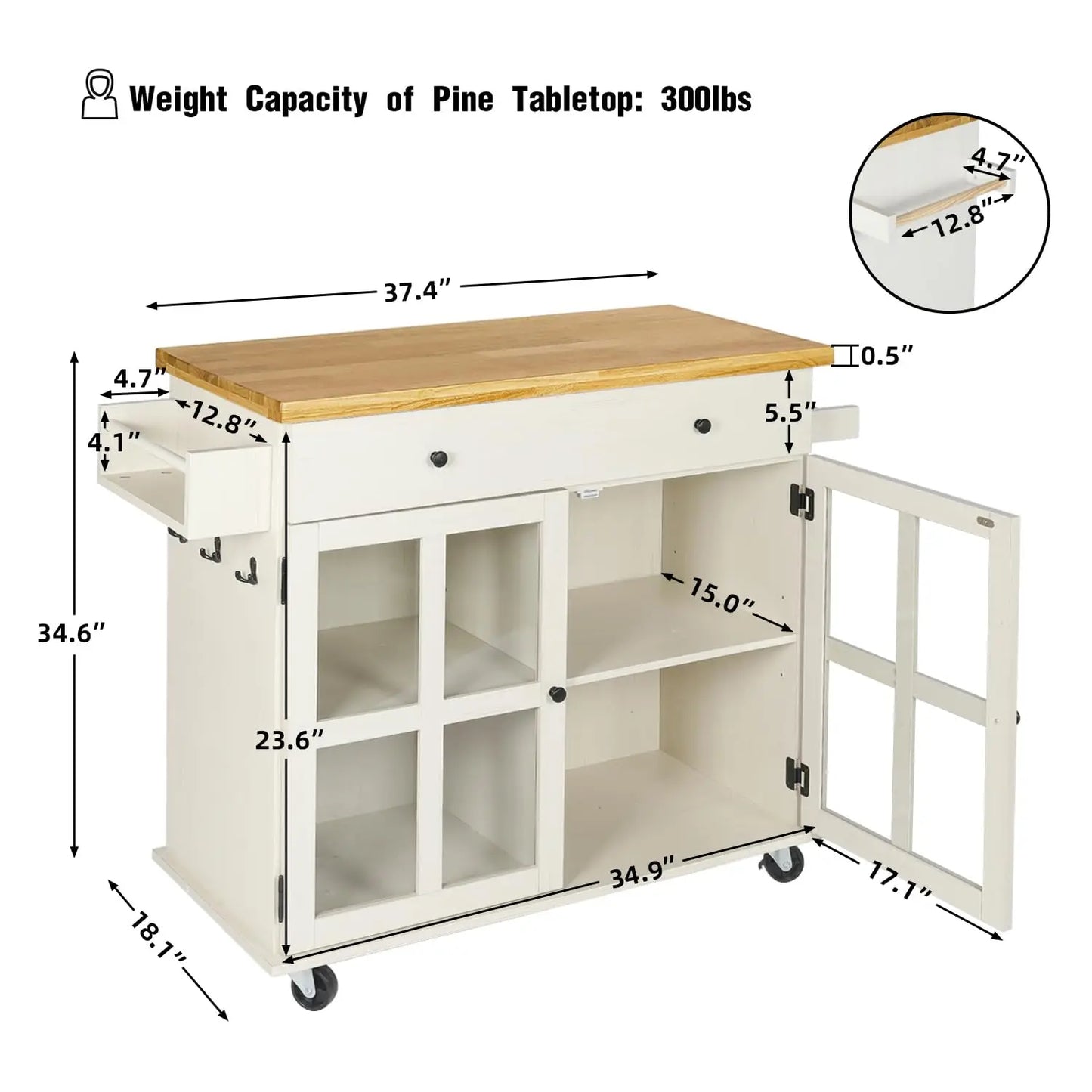 Rolling Kitchen Island With Storage On Wheels With Two Drawers