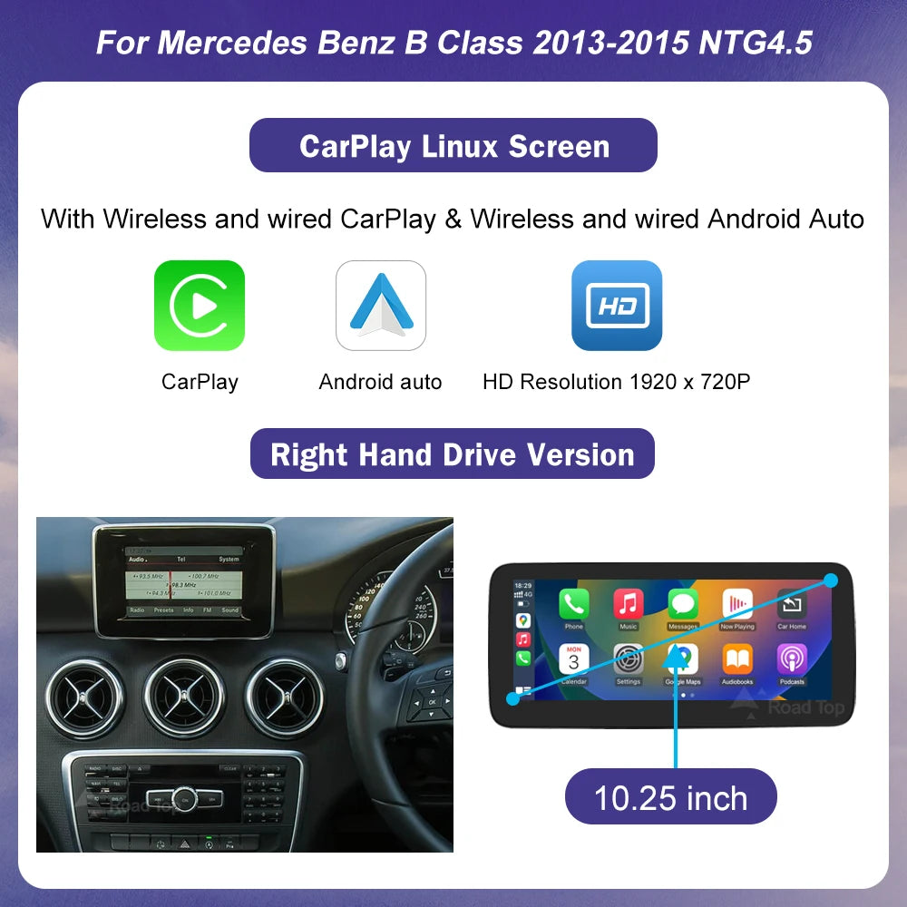 Road Top Wireless CarPlay Linux Touch Screen For Mercedes-Benz