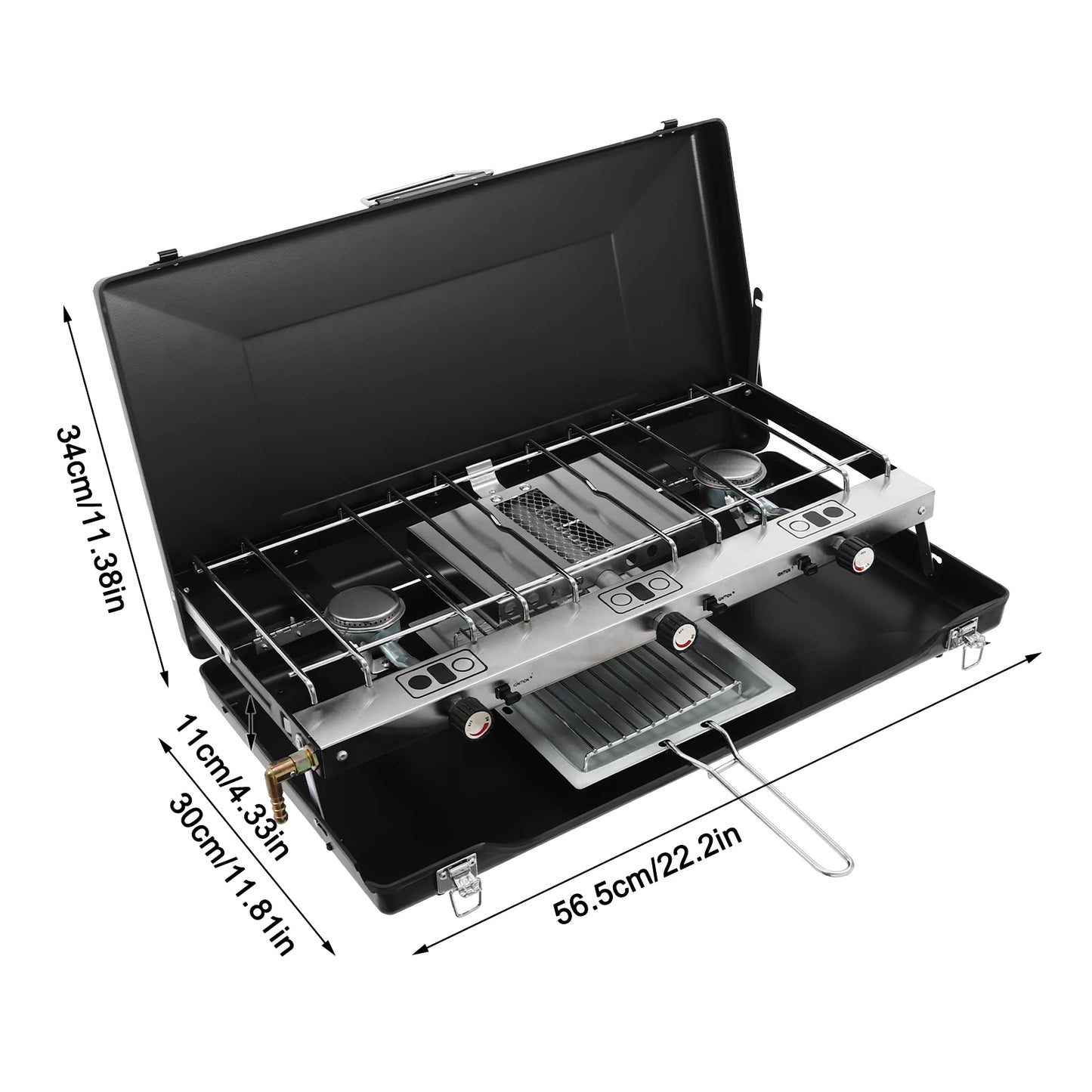 Portable 3 Burner Propane Camping Stove With Griddle Foldable Windshield
