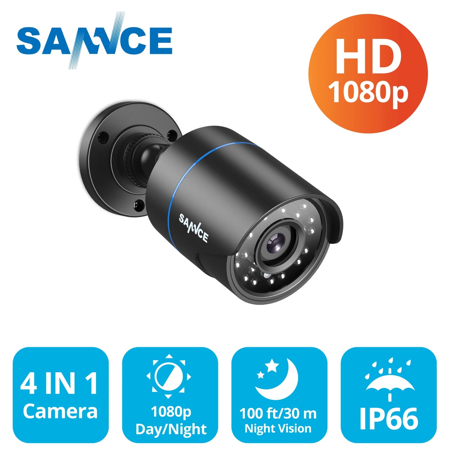 SANNCE 1080P Outdoor Bullet Camera With 100ft IR Night Vision