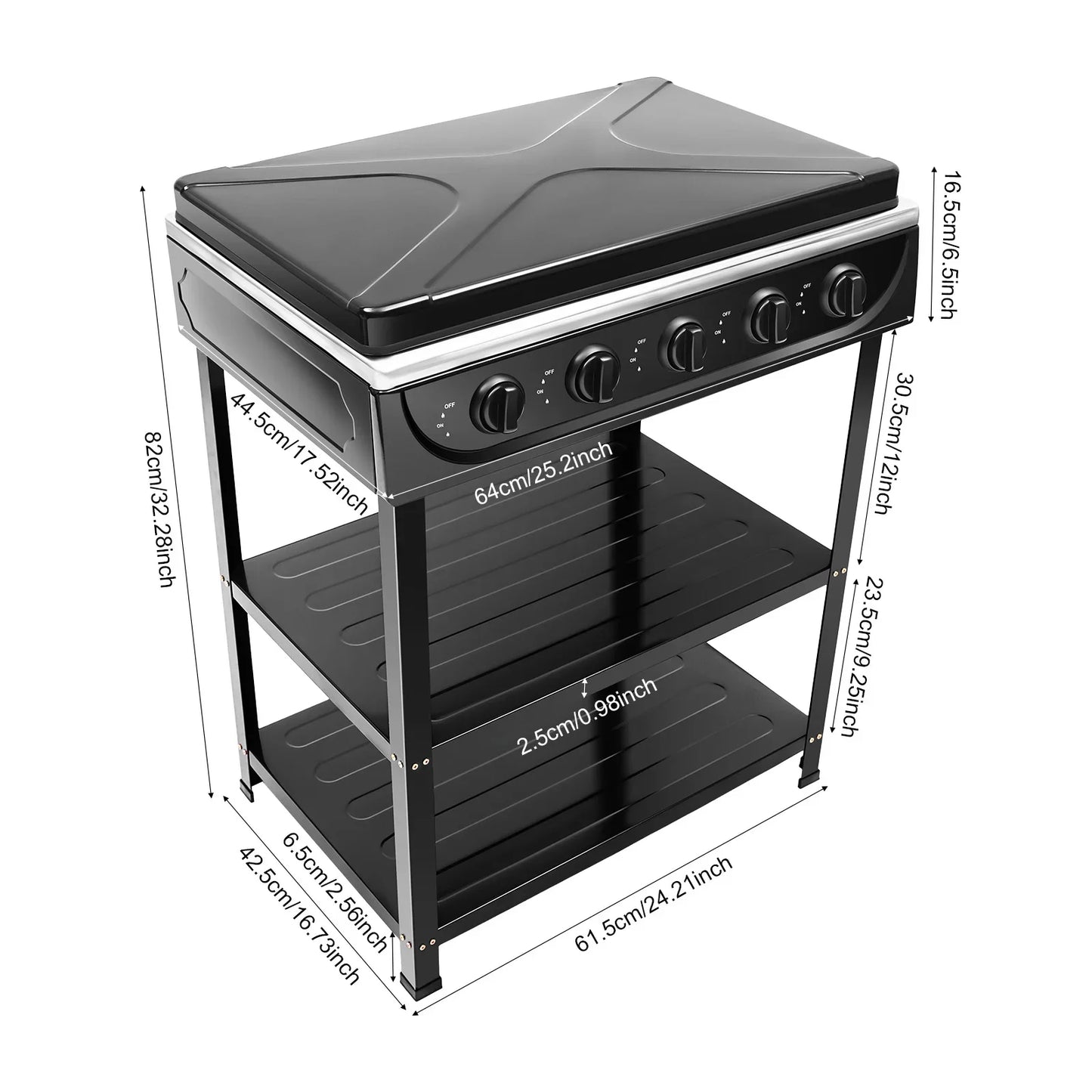 5 Burner Gas Stove Outdoor Camping Grill With 2 Tier Storage Rack