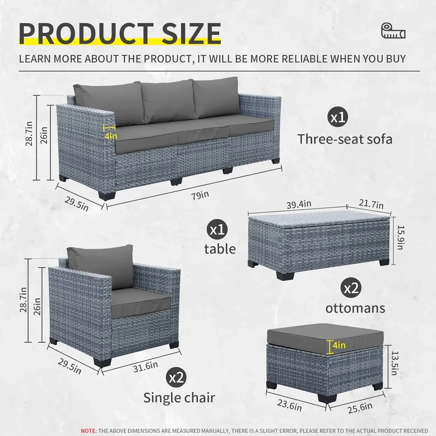 XMSJ Wicker Patio Furniture Set Outdoor PE Rattan Storage Table