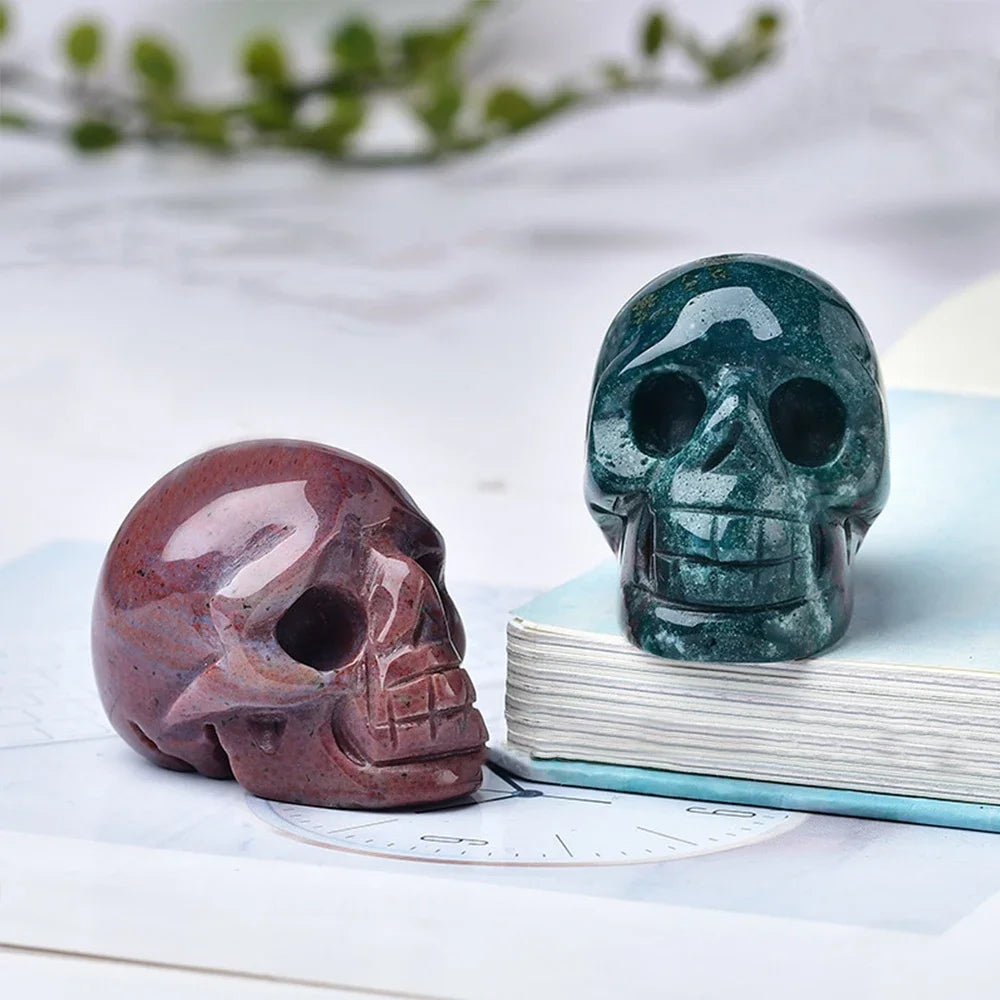 Natural Crystal Skull Carving Halloween Desktop Ornament